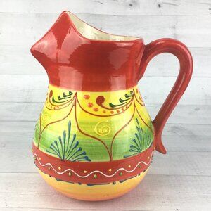 EL POYETON Spain Hand Painted Colorful  Embossed Pottery 80oz Beverage Pitcher